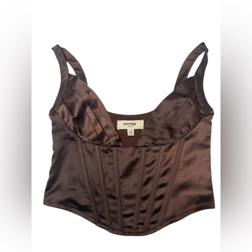 Satin Corset Bustier in Chocolate Brown - Picture 4 of 8